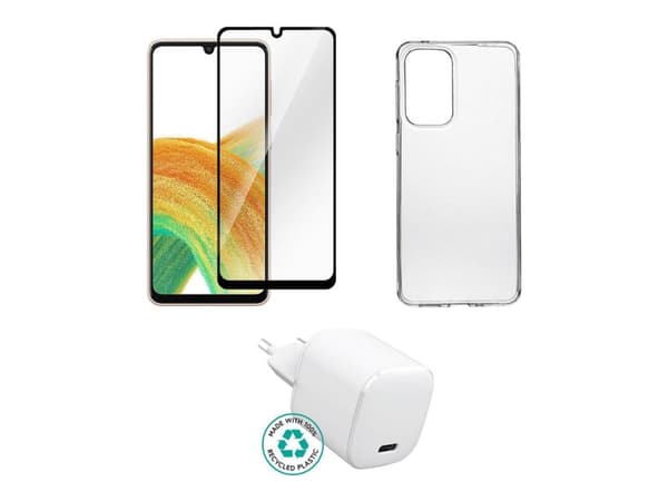 eSTUFF - Tillbehörssats för mobiltelefon - charger, cover, glass, brown box - för Samsung Galaxy A53 5G
