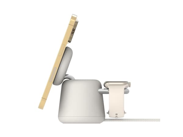Belkin BoostCharge Pro 2-in-1 - Trådlöst laddställ - med MagSafe + växelströmsadapter - 15 Watt - Fast Charge - MFI-certifierad - sand