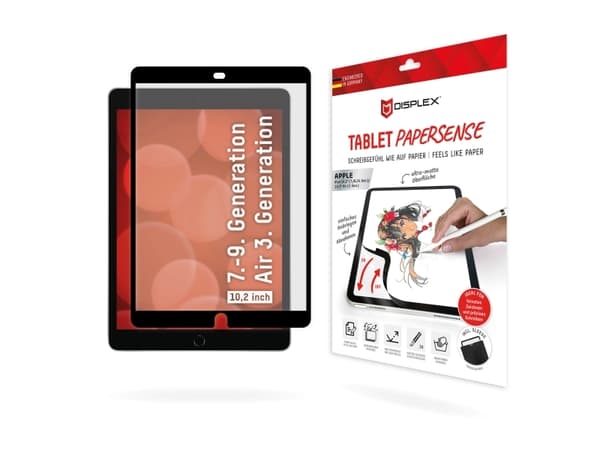 Displex TABLET PAPERSENSE for iPad (7./8./9. Gen.)/Air (3. Gen.) - avtagbar skrivefolie og tegnefolie med papirfølelse (01886)