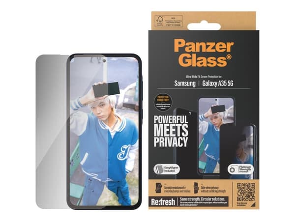 PanzerGlass Privacy - Skjermbeskyttelse for mobiltelefon - ultrabred passform - glass - med personvernsfilter - for Samsung Galaxy A35