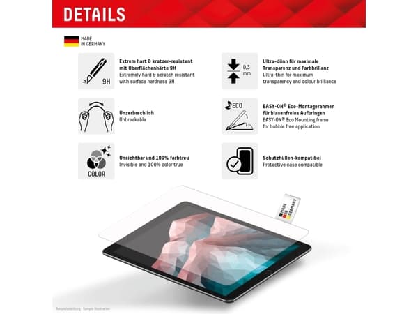 Displex Tablet Glass (9H) for Samsung Galaxy Tab A9, Eco Mounting Frame, unbreakable, Clear screen protector, 9H, Tempered glass, 20 g, 1 pc(s)