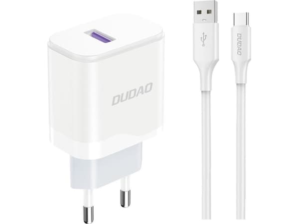 Dudao A20EU USB-A 18W vegglader - hvit + USB-A - USB-C-kabel