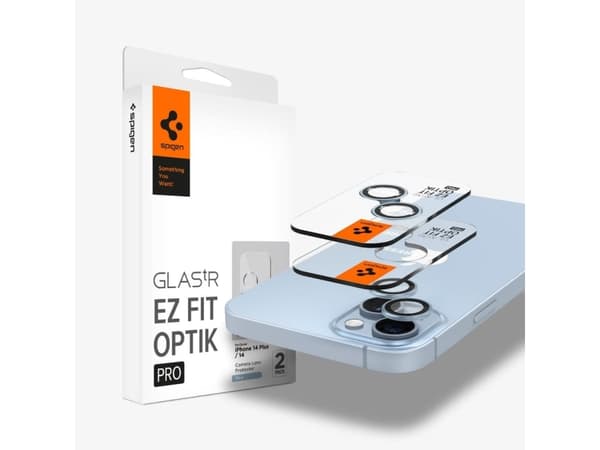 Spigen Optik Pro EZ Fit, Apple, iPhone 15 Plus, iPhone 14 Plus, Blå, Gjennomsiktig, 2 stykker