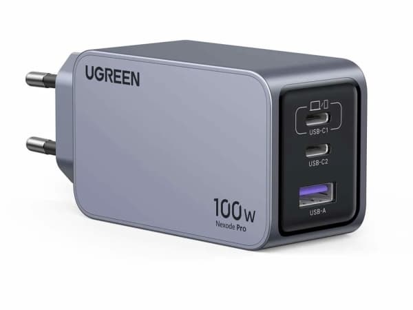 Ugreen Nexode Pro EU 3-porttinen GaN PD -pikalaturi USB-C-kaapelilla, sisäkäyttöinen, AC, musta, harmaa