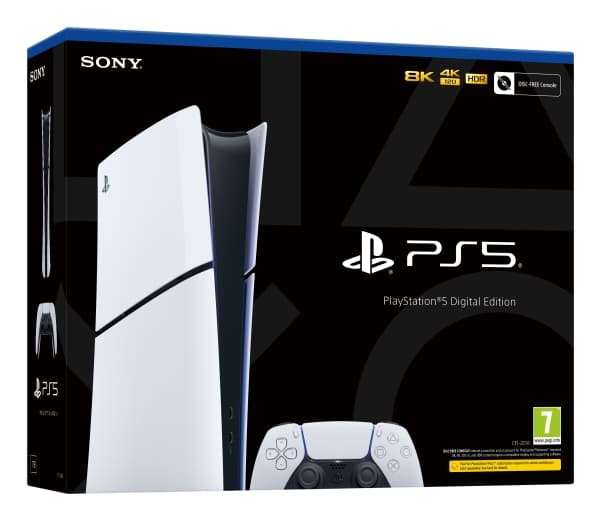 Sony PlayStation 5 (model group - Slim) Digital Edition, PlayStation 5, Black, White, 16384 MB, GDDR6, 448 GB/s, AMD