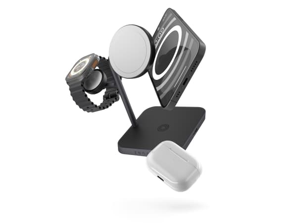 ZENS 4-in-1 - Trådlös laddningsplatta/laddningsstativ + växelströmsadapter - 18 Watt (24 pin USB-C) - svart