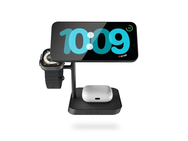 ZENS 4-in-1 - Trådlös laddningsplatta/laddningsstativ + växelströmsadapter - 18 Watt (24 pin USB-C) - svart