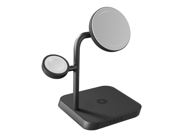 ZENS 4-in-1 - Trådlös laddningsplatta/laddningsstativ + växelströmsadapter - 18 Watt (24 pin USB-C) - svart Svart