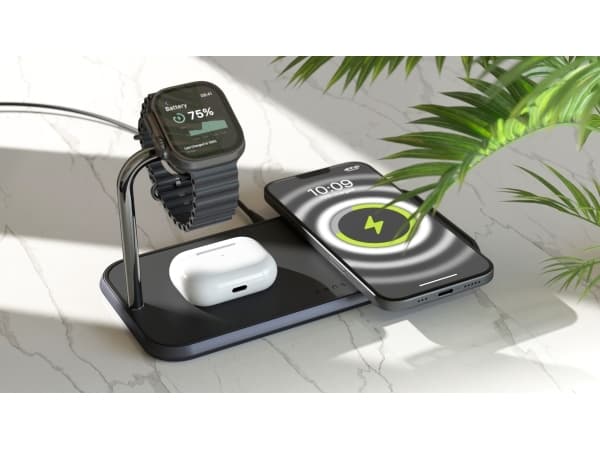 ZENS Dual+Watch Aluminium Wireless Charger - Trådlös laddningsplatta/laddningsstativ - magnetisk + växelströmsadapter - 20 Watt - Apple Fast Charge,