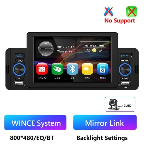 Autosoitin, CarPlay-yhteensopivuus, Bluetooth-yhteys, MP5 CarPlay 4 led