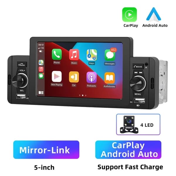 Autosoitin, CarPlay-yhteensopivuus, Bluetooth-yhteys, MP5 CarPlay 4 led