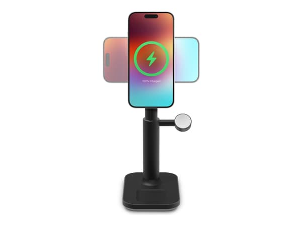 mophie 3-in-1 - Trådløst ladestativ - uttrekkbar, med MagSafe + AC-strømadapter - 15 watt - MFI-sertifisert - Europa
