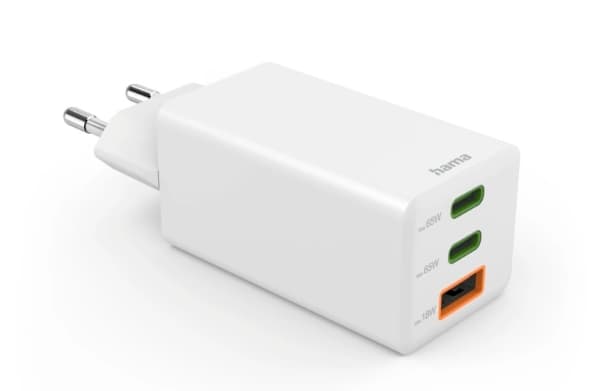Hama Fast Charger 2x USB-C PD 1x USB-A QC Mini Charger 65W White (00201996)