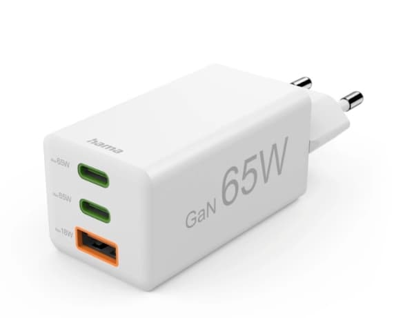 Hama Fast Charger 2x USB-C PD 1x USB-A QC Mini Charger 65W White (00201996)