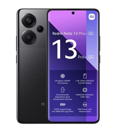 Xiaomi Redmi Note 13 Pro+ | Sort | 6,67"" AMOLED | 1220 x 2712 pixels | Mediatek Dimensity 7200 Ultra | 12 GB RAM | 512 GB | Sort