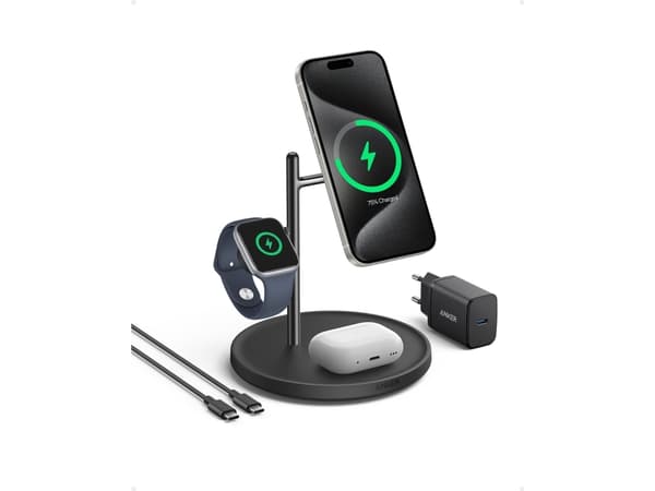 Anker MagGo - Trådløs ladepute - 3-i-1 + AC-strømadapter - 25 watt - 3 utgangskontakter (trådløs lading) - svart