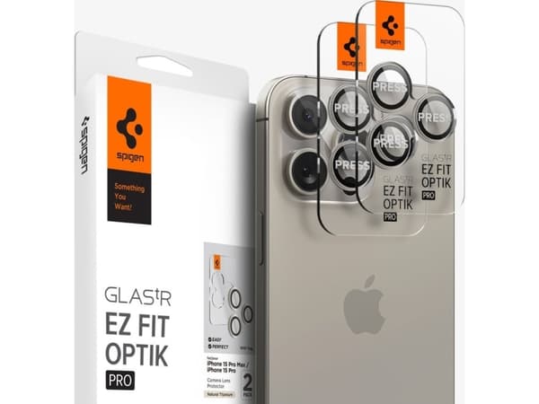 Spigen Optik Pro EZ Fit, Apple, iPhone 15 Pro Max, Självtorkning, Transparent, 2 styck