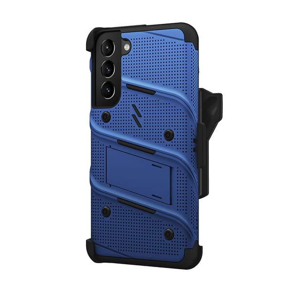 ZIZO BOLT Series - Pansret etui til Samsung Galaxy S22+ med 9H glasskærm + holder med stativ (blå)