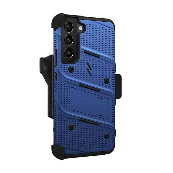 ZIZO BOLT Series - Pansret etui til Samsung Galaxy S22+ med 9H glasskærm + holder med stativ (blå)