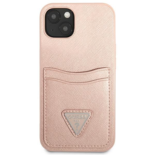 Guess Saffiano Double Card Triangle - iPhone 13 mini cover (pink)