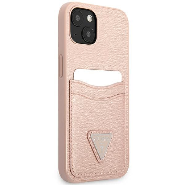 Guess Saffiano Double Card Triangle - iPhone 13 mini cover (pink)