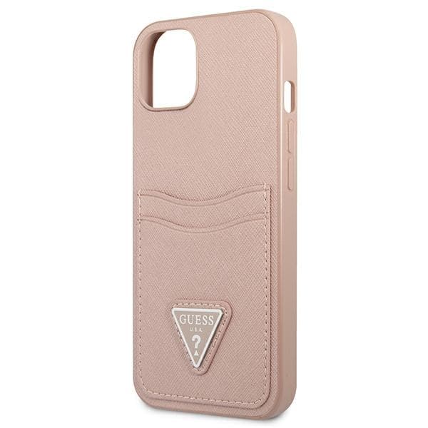 Guess Saffiano Double Card Triangle - iPhone 13 mini cover (pink)