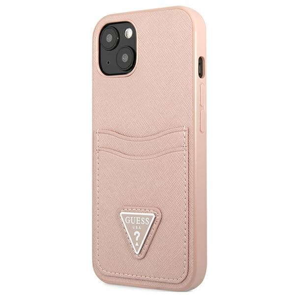 Guess Saffiano Double Card Triangle - iPhone 13 mini cover (pink)