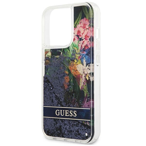 Guess Liquid Glitter Flower – iPhone 13 Pro -kotelo (sininen)