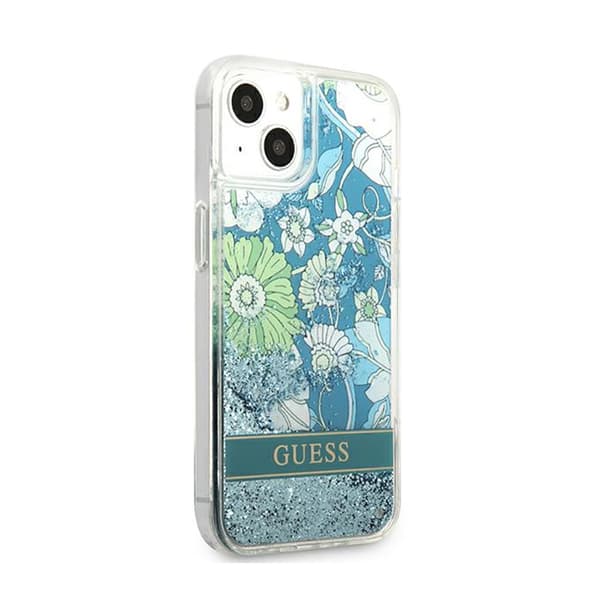 Guess Liquid Glitter Flower – iPhone 13 mini cover (blå/grøn)