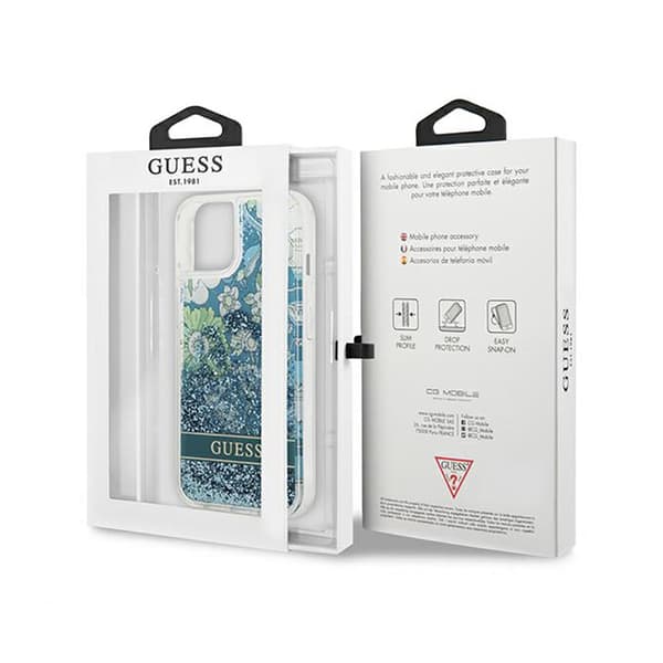 Guess Liquid Glitter Flower – iPhone 13 mini cover (blå/grøn)