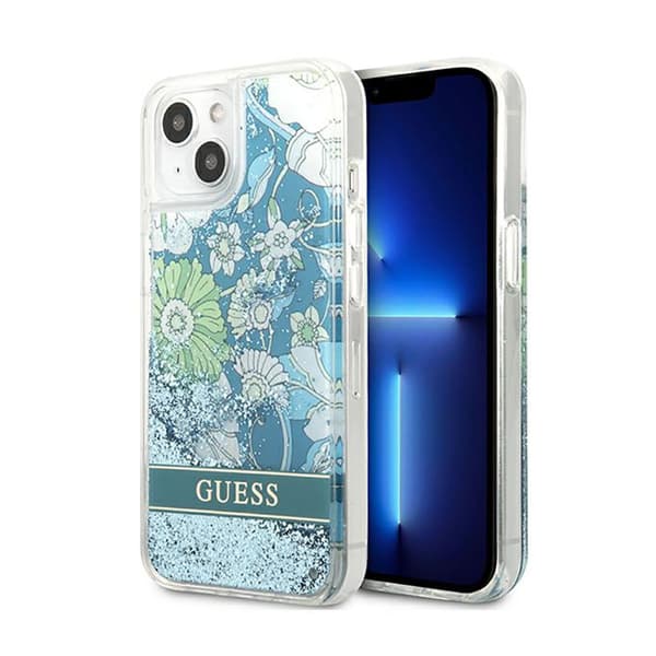 Guess Liquid Glitter Flower – iPhone 13 mini cover (blå/grøn)