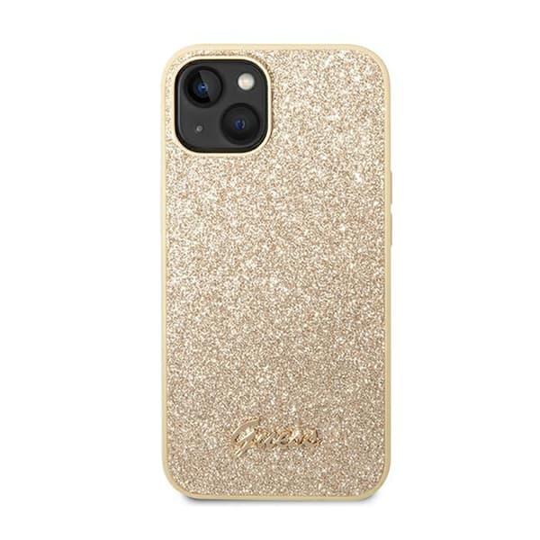 Guess Glitter Flakes Metal Logo Cover – iPhone 14 Cover (Guld)