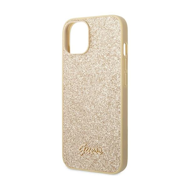 Guess Glitter Flakes Metal Logo Cover – iPhone 14 Cover (Guld)