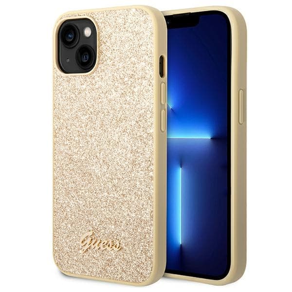 Guess Glitter Flakes Metal Logo Cover – iPhone 14 Cover (Guld)