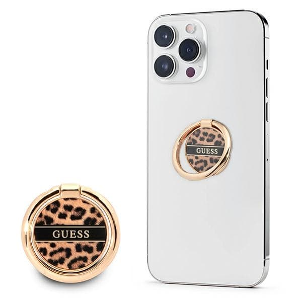 Guess Ring Stand Leopard - Magneettinen sormipidike puhelimelle (ruskea)