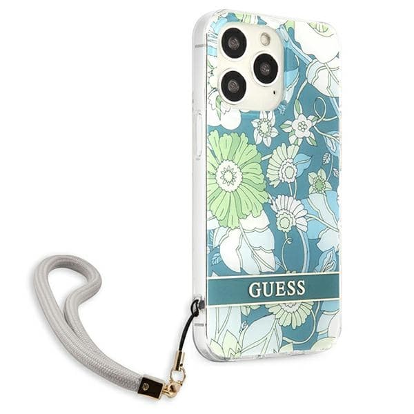 Guess Flower Cord - iPhone 13 Pro -kuori kaulanauhalla (vihreä)