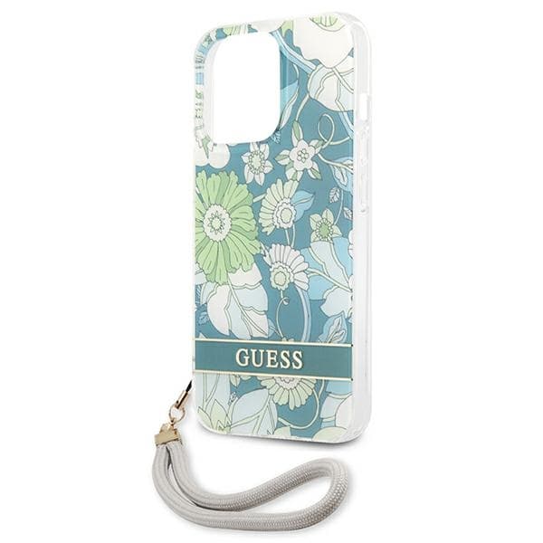 Guess Flower Cord - iPhone 13 Pro -kuori kaulanauhalla (vihreä)