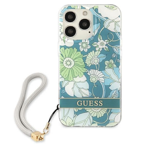 Guess Flower Cord - iPhone 13 Pro -kuori kaulanauhalla (vihreä)