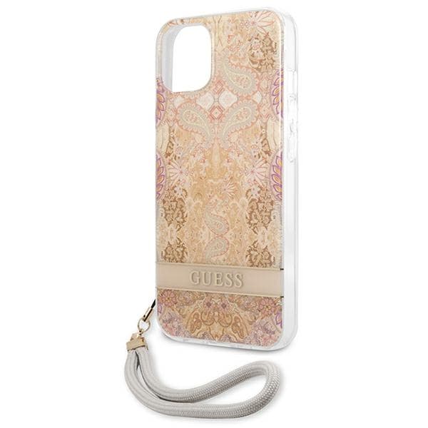 Guess Flower Cord - iPhone 13 mini cover med snor (guld)
