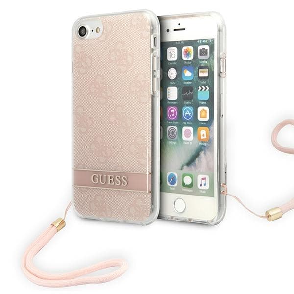 Guess 4G -tulostusjohto - kotelo kaulanauhalla iPhone SE 2022 / SE 2020 / 8/7 (vaaleanpunainen)