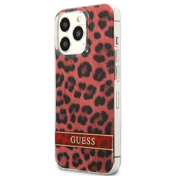 Guess Leopard Electro Stripe - iPhone 13 Pro -kotelo (punainen)