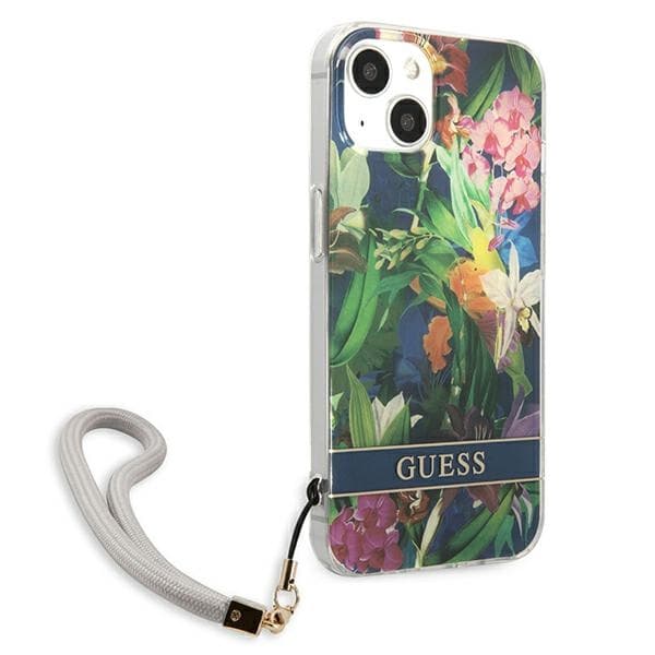 Guess Flower Cord - iPhone 13 etui med snor (blå)