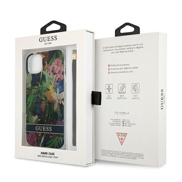 Guess Flower Cord - iPhone 13 etui med snor (blå)
