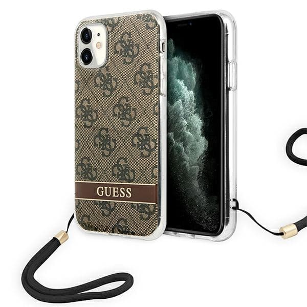Guess 4G-printledning - iPhone 11 etui med snor (brun)