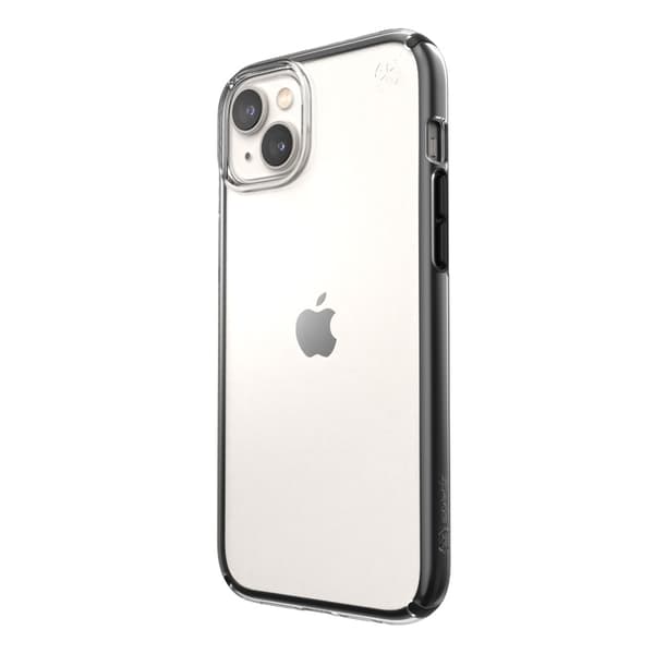 Speck Presidio Perfect-Clear iskugeometrialla - iPhone 15 Plus / 14 Plus -kuori, jossa MICROBAN-pinnoite (kirkas / musta)