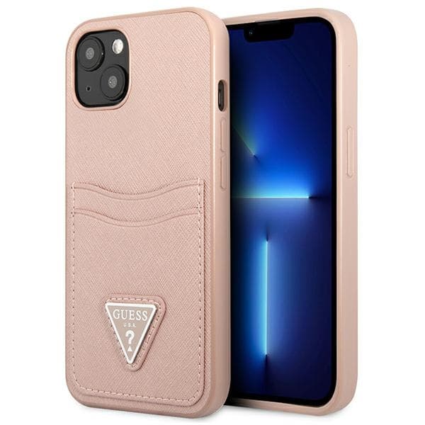 Guess Saffiano Double Card Triangle - iPhone 13 cover (Pink)