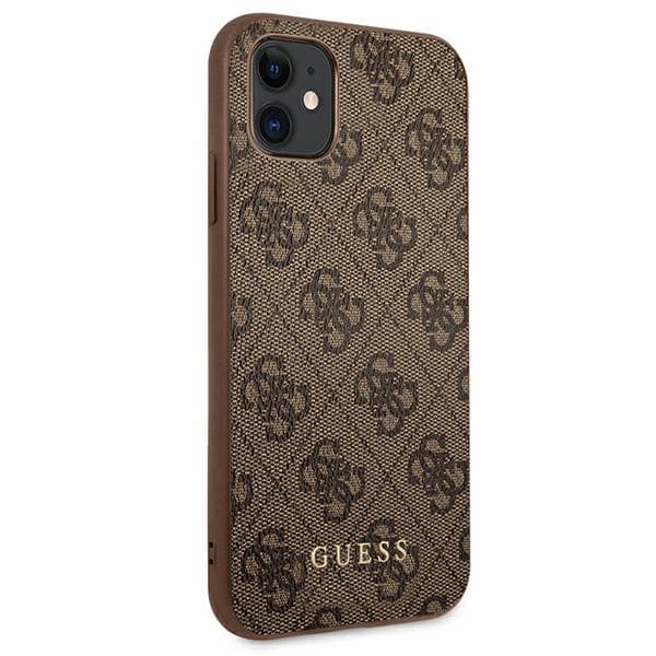 Guess 4G Metal Gold-logotyp – iPhone 11-fodral (brunt)