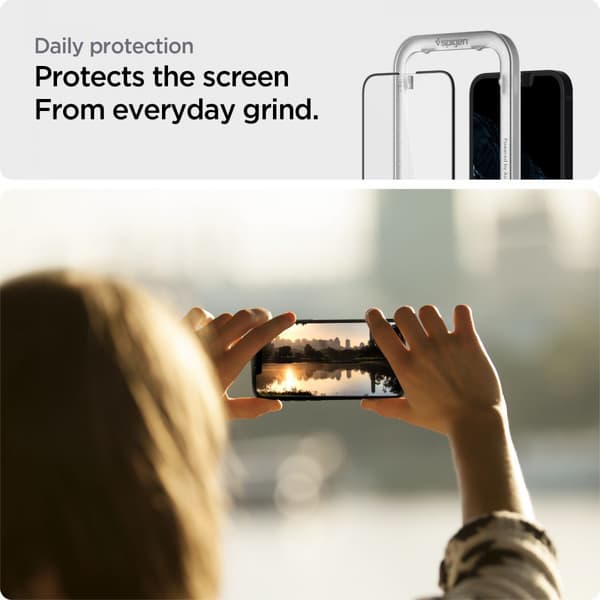 Spigen Alm Glass FC 2-Pack - Härdat glas för iPhone 14 / iPhone 13 / iPhone 13 Pro 2 st (svart ram)