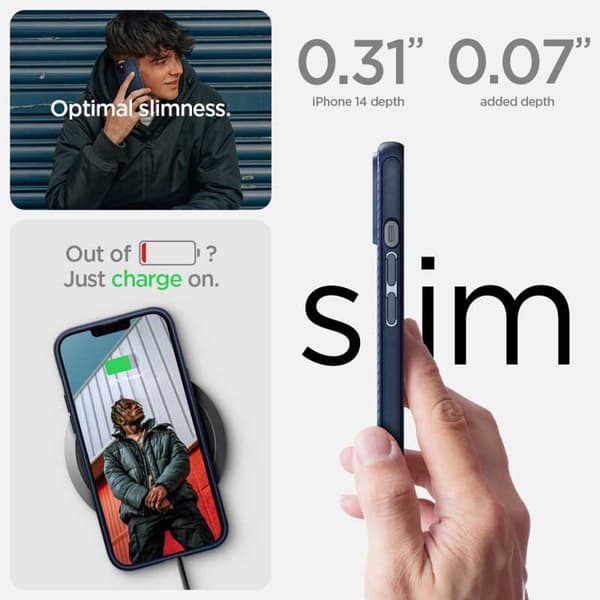 Spigen Mag Armor – Cover til iPhone 15 Plus / iPhone 14 Plus (marineblå)