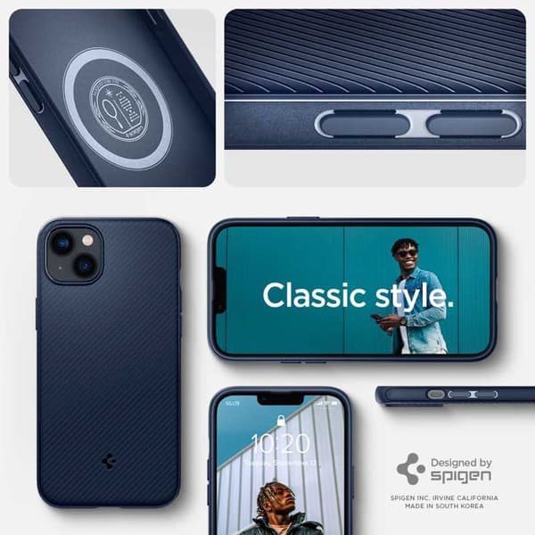 Spigen Mag Armor – Cover til iPhone 15 Plus / iPhone 14 Plus (marineblå)